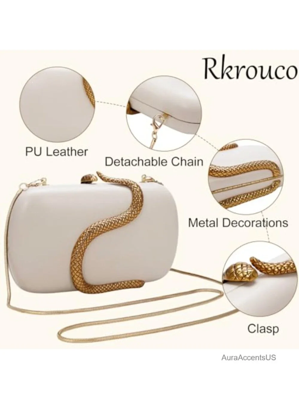 Vintage PU Leather Evening Clutch Purse with Detachable Chain - Crossbody